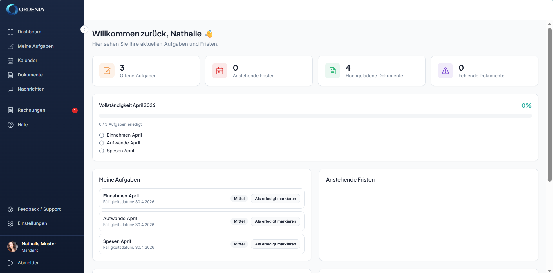 Dashboard für Mandanten